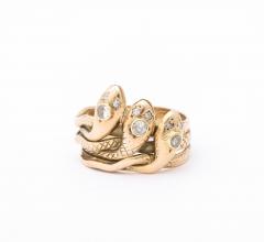 Antique Gold and Diamond Triple Head Snake Ring - 3095251