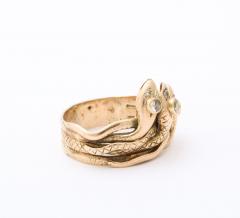 Antique Gold and Diamond Triple Head Snake Ring - 3095252