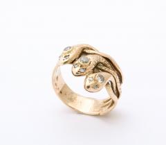 Antique Gold and Diamond Triple Head Snake Ring - 3095255