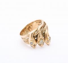 Antique Gold and Diamond Triple Head Snake Ring - 3095256