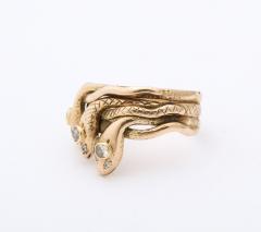 Antique Gold and Diamond Triple Head Snake Ring - 3095257