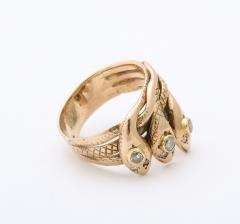 Antique Gold and Diamond Triple Head Snake Ring - 3095259