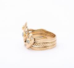 Antique Gold and Diamond Triple Head Snake Ring - 3095260