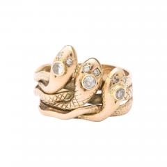 Antique Gold and Diamond Triple Head Snake Ring - 3098108