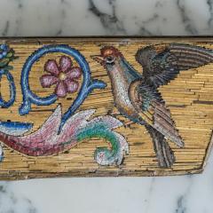 Antique Gold and Multicolour Micro Mosaic Plaque with Birds and Flowers - 2430847