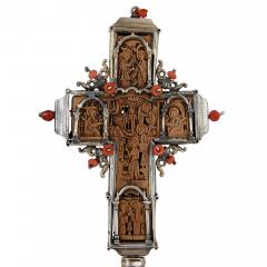 Antique Greek Orthodox carved wood and silver cross - 2479541