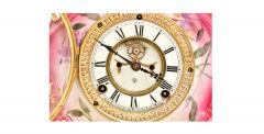 Antique Hand Painted Porcelain La Layon Mantel Clock by Royal Bonn for Ansonia - 4313433