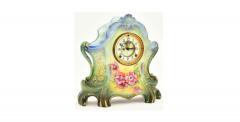 Antique Hand Painted Porcelain Mantel Clock by Royal Bonn for Ansonia - 4315353