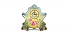 Antique Hand Painted Porcelain Mantel Clock by Royal Bonn for Ansonia - 4315354