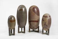 Antique Hand Polished Lingam Stone Sculptures with Bronze Stands Set of 4 - 2243690