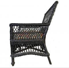 Antique Hand Woven Bar Harbor Style Black Wicker Floral Arm Chair - 3877553