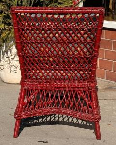 Antique Hand Woven Bar Harbor Style Red Wicker Floral Arm Chair - 3877580