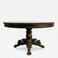 Antique Heavily Carved Griffins Wood Center Game Table on Casters - 4419352