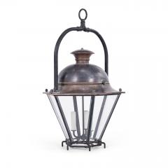 Antique Hexagonal Glass Paneled Domed Copper Lantern - 4542314