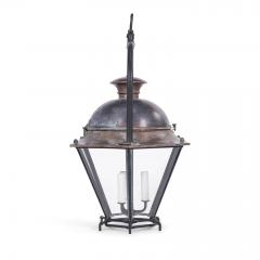 Antique Hexagonal Glass Paneled Domed Copper Lantern - 4542315