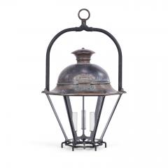 Antique Hexagonal Glass Paneled Domed Copper Lantern - 4542316