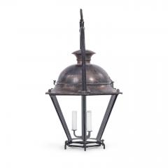 Antique Hexagonal Glass Paneled Domed Copper Lantern - 4542317