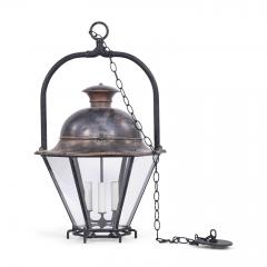 Antique Hexagonal Glass Paneled Domed Copper Lantern - 4542318