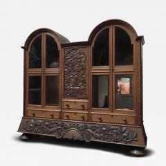 Antique Hungarian Carved Wood Cabinet Folk Art Glass Display Armoire - 4241924