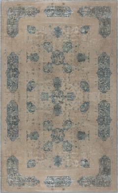 Antique Indian Animal Design Beige and Sky Blue Handwoven Wool Rug - 2452811