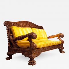 Antique Indian Bombay Padouk Wood Exotic Superbly Carved Settee - 1192288