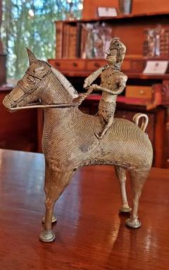 Antique Indian Dhokra Horse and Rider Sculpture - 4127985