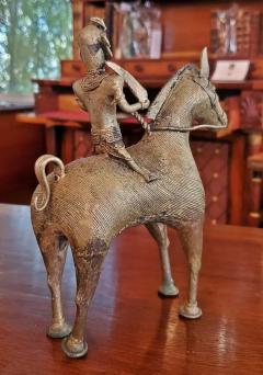 Antique Indian Dhokra Horse and Rider Sculpture - 4128046