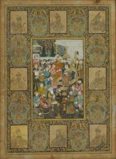 Antique Indian Mughal School Painting Court Emperors - 3884032