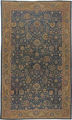 Antique Indian Navy Blue and Beige Handmade Wool Carpet - 2453077