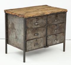 Antique Industrial Metal Chest of Drawers with Chunky Wood Top c 1900  - 1223976