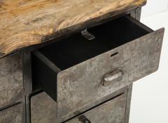 Antique Industrial Metal Chest of Drawers with Chunky Wood Top c 1900  - 1224001