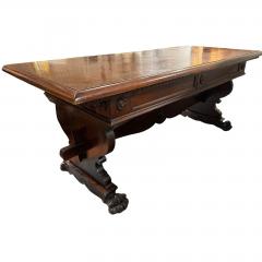 Antique Italian Carved Walnut Trestle Library Dining or Writing Table Paw Feet - 4762615