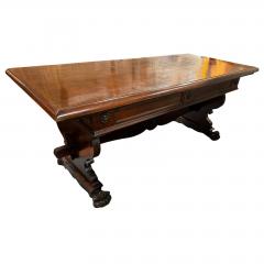 Antique Italian Carved Walnut Trestle Library Dining or Writing Table Paw Feet - 4762618