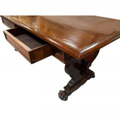Antique Italian Carved Walnut Trestle Library Dining or Writing Table Paw Feet - 4762619
