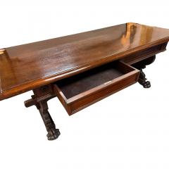 Antique Italian Carved Walnut Trestle Library Dining or Writing Table Paw Feet - 4762622