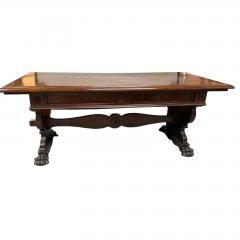 Antique Italian Carved Walnut Trestle Library Dining or Writing Table Paw Feet - 4762623