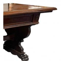Antique Italian Carved Walnut Trestle Library Dining or Writing Table Paw Feet - 4762625