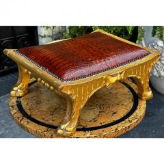 Antique Italian Crocodile Leather Gilt Wood Footstool Stool Bench - 2902717