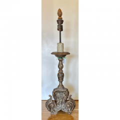 Antique Italian Giltwood Pricket Candlestick Table Lamp - 3090586