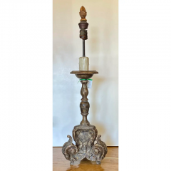 Antique Italian Giltwood Pricket Candlestick Table Lamp - 3090588