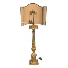 Antique Italian Giltwood Table Lamp With Custom Roman Shade - 4795202