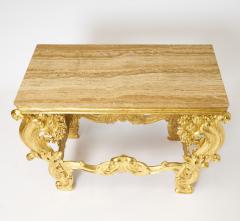 Antique Italian Hand Carved Gilt Rococo Marble Top Console Table - 3886407