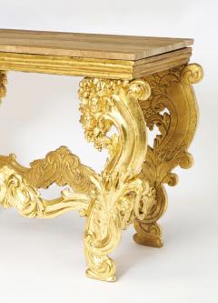 Antique Italian Hand Carved Gilt Rococo Marble Top Console Table - 3886411