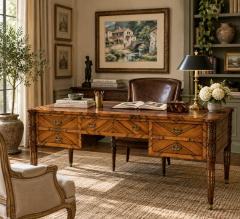 Antique Italian Louis XVI Walnut Bronze Leather Partner s Writing Desk - 4764789