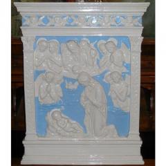 Antique Italian Majolica Pottery Religious Plaque W Angels - 1745451