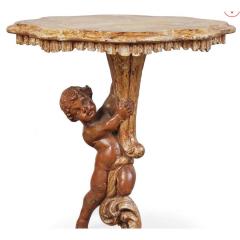 Antique Italian Rococo Parcel Gilt Polychrome Decorated Figural Occasional Table - 4406733
