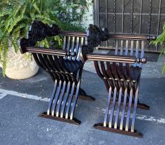 Antique Italian Walnut Savonarola Folding Arm Chairs a Pair - 1871728