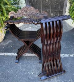 Antique Italian Walnut Savonarola Folding Arm Chairs a Pair - 1871733