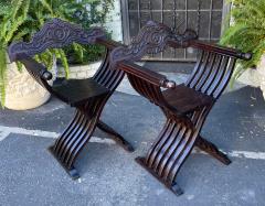 Antique Italian Walnut Savonarola Folding Arm Chairs a Pair - 1871740