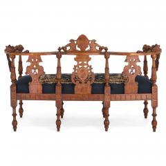 Antique Italian grotto furniture carved wood and needlepoint settee - 4584875